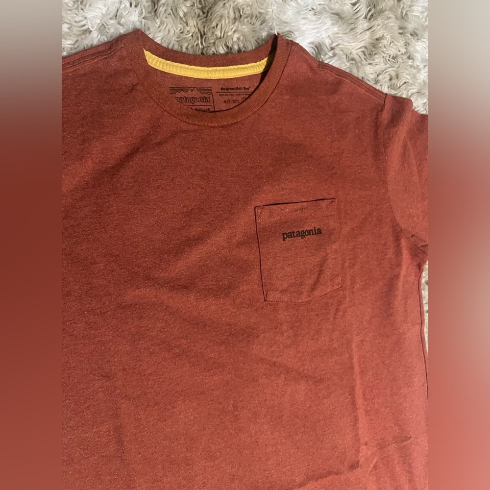 Men’s Patagonia line logo Ridge Logo Responsibili-Tee XS-Quartz Coral